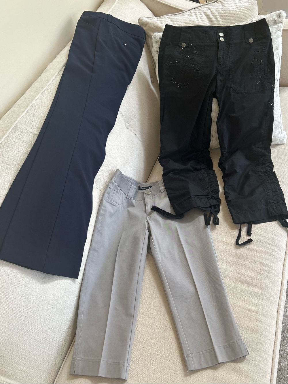 INC Black Drawstring Cargo Capris & Gray Capris- Navy Blue Pants